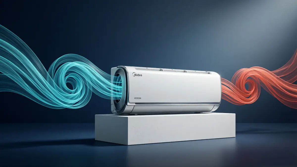 Equipo Midea con flujos de aire frío y calor para múltiples ambientes